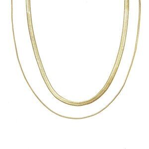 Gold Plated Titanium Double Herringbone Chain Necklace Womens Jewelry